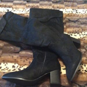 Black faux suede boots size 9WW wide calf over knee boots